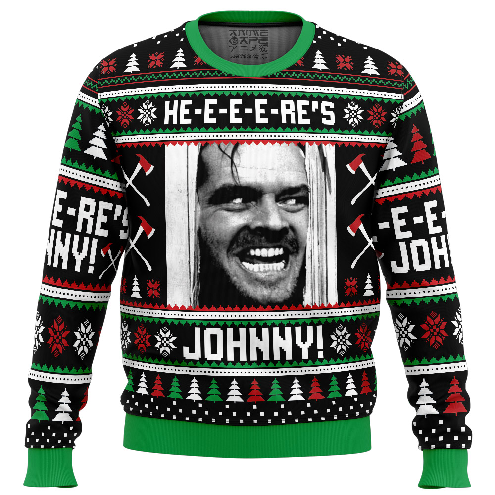 The Shining Heres Johnny Ugly Christmas Sweater FRONT mockup