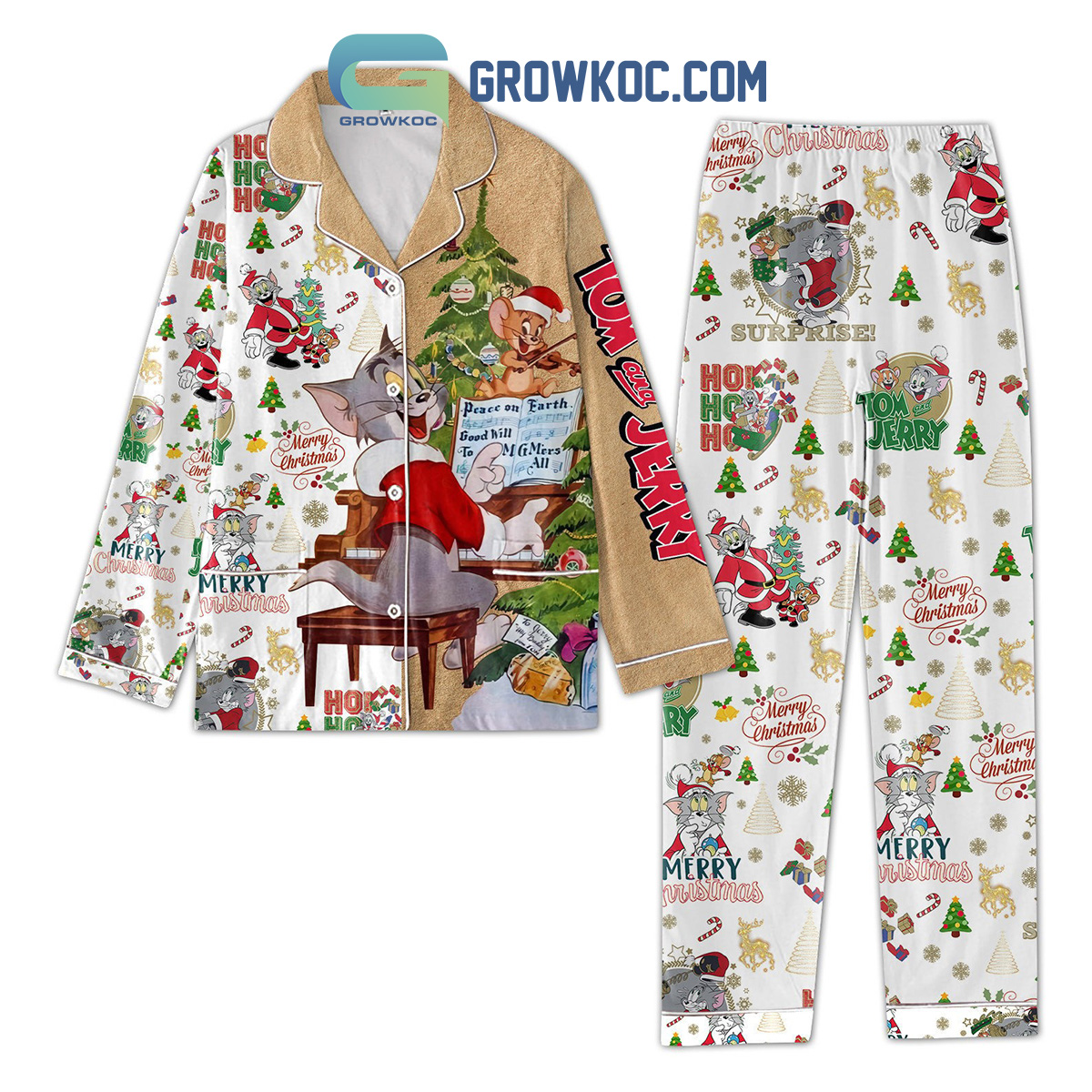 Tom And Jerry Christmas Surprise Ho Ho Ho Pajamas Set2B1 ZM9Rq