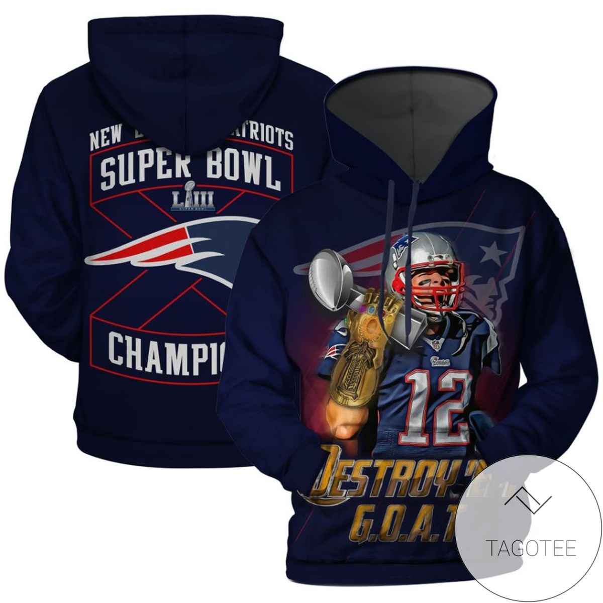 Tom Brady Thanos Gauntlet New England Patriots Super Bowl Liii Funny 3D Printed Hoodie Zipper Hooded Jacket