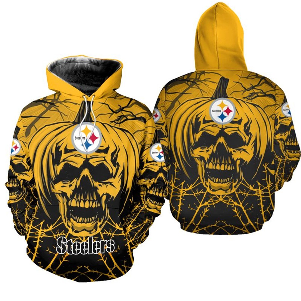 Trick Or Treat In Style With Pittsburgh Steelers Halloween Pumpkin Skull Zip Hoodie 0