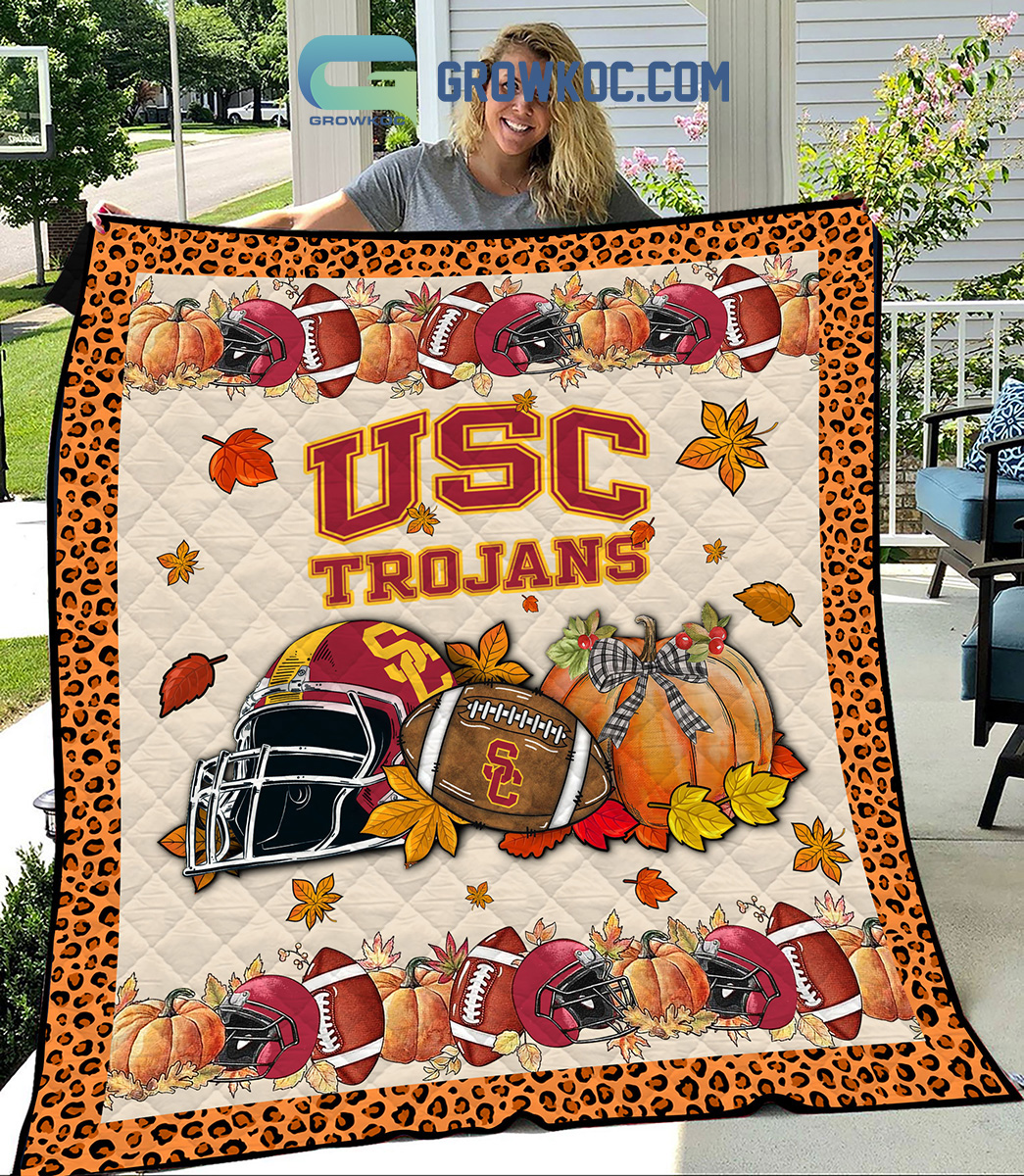 USC Trojans NCAA Football Welcome Fall Pumpkin Halloween Fleece Blanket Quilt2B1 jNnpu