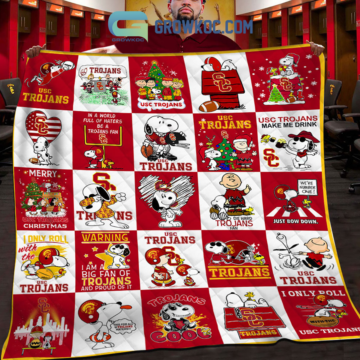 USC Trojans Snoopy Christmas Fleece Blanket Quilt2B1 tef3Z