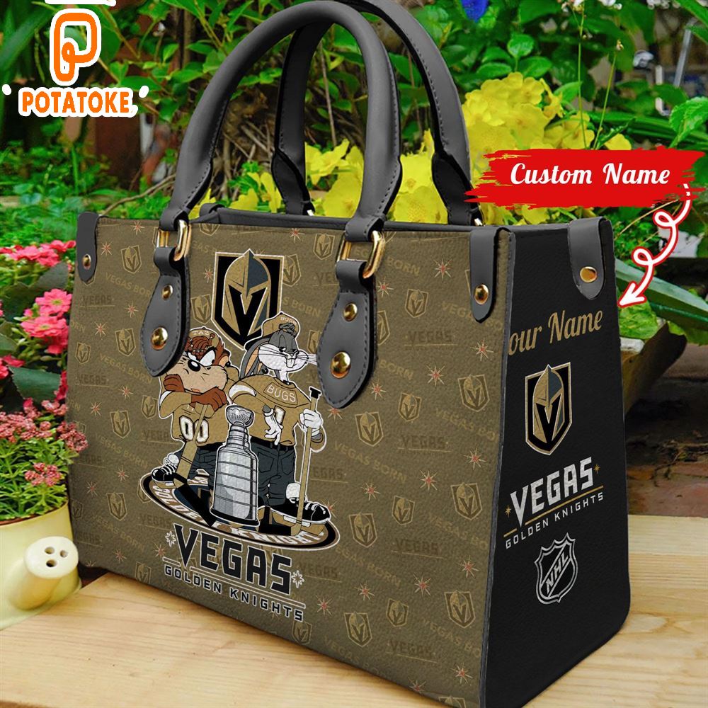 Vegas Golden Knights Champions Taz And Bugs Women Leather Hand Bag