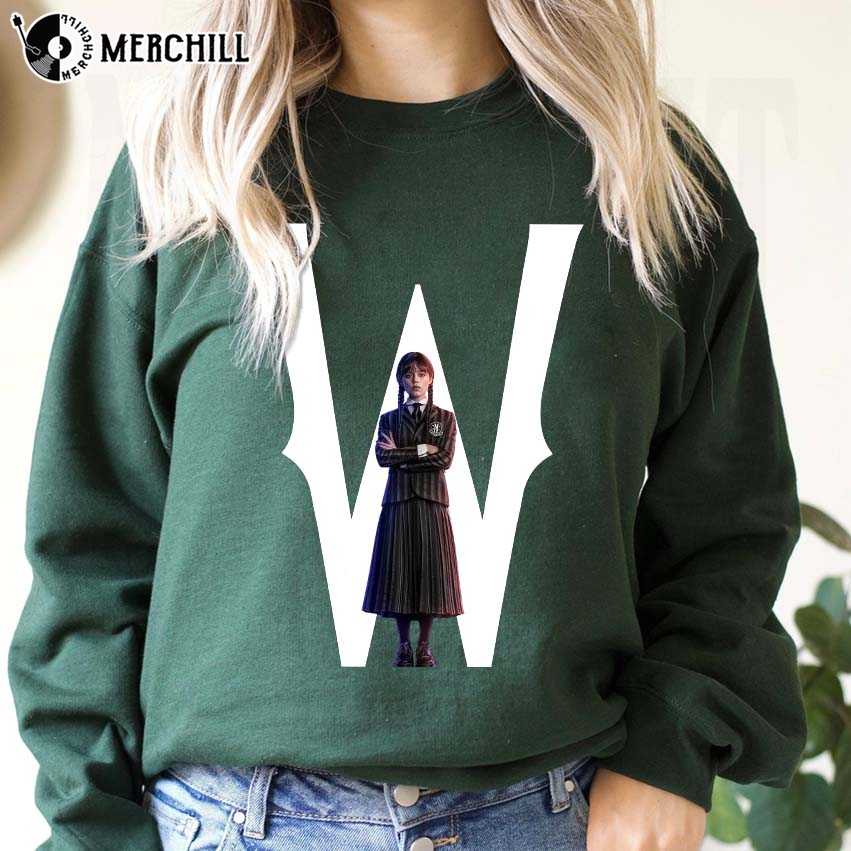 W Logo Wednesday Addams Sweatshirt Gothic Horror Gifts for Her