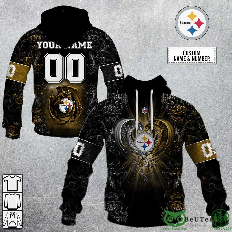 WBciBHSU 84 Personalized NFL Rose Dragon Pittsburgh Steelers 3D Hoodie