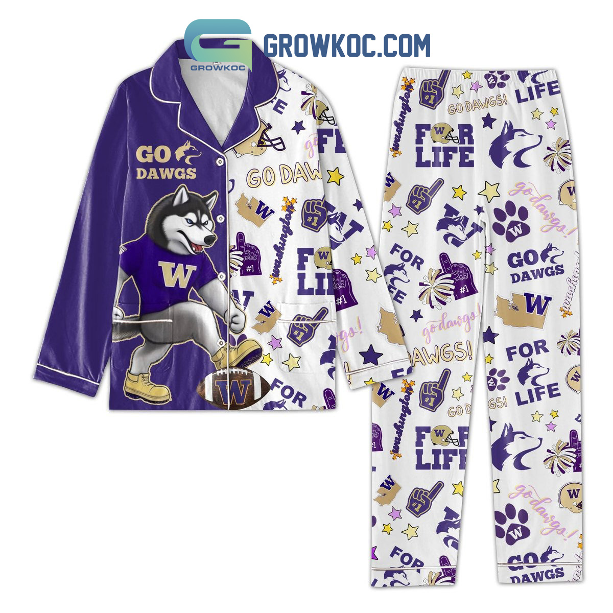 Washington Huskies For Life Go Dawgs Polyester Pajamas Set2B1 ZIH1r