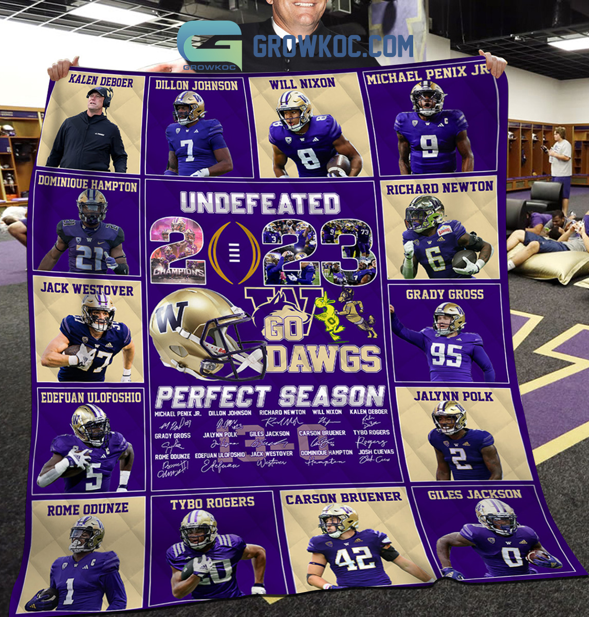 Washington Huskies Perfect Season 2023 Fleece Blanket Quilt2B1 Rfpaa