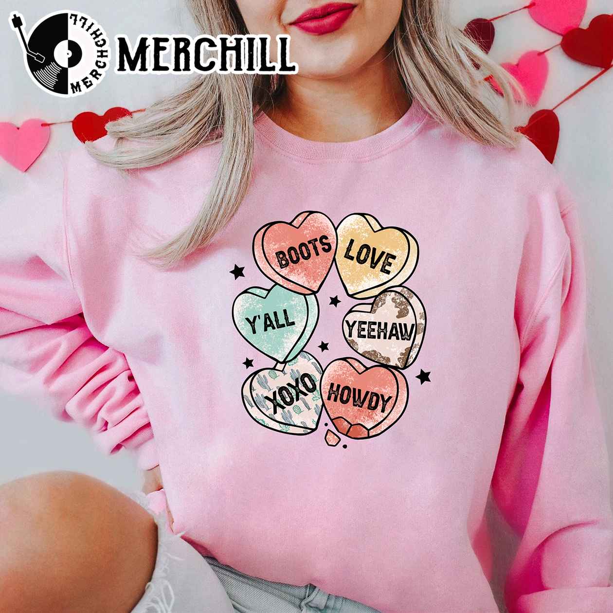 Western Conversation Heart Candy Sweatshirt Cowgirl Valentines Day Gift 2