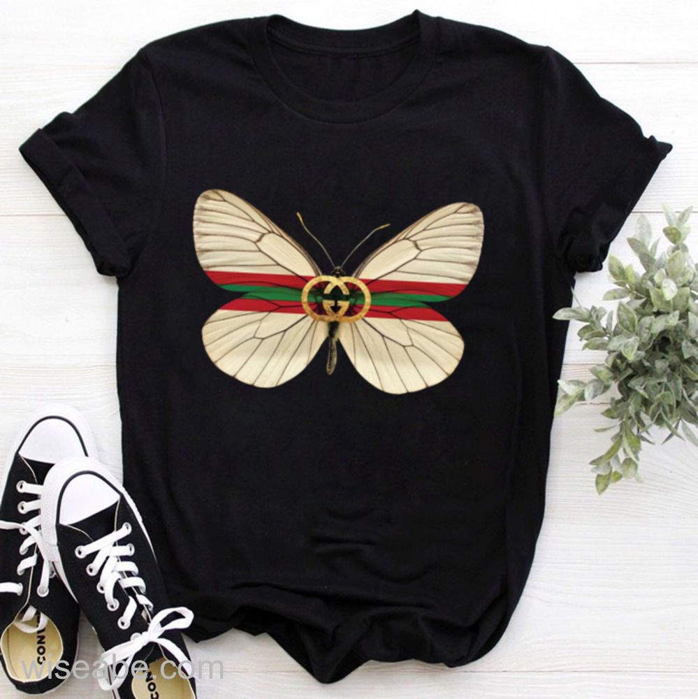 Wiseabe Butterfly gucci Cheap Gucci Logo T Shirt Women 66fe09a8891f7