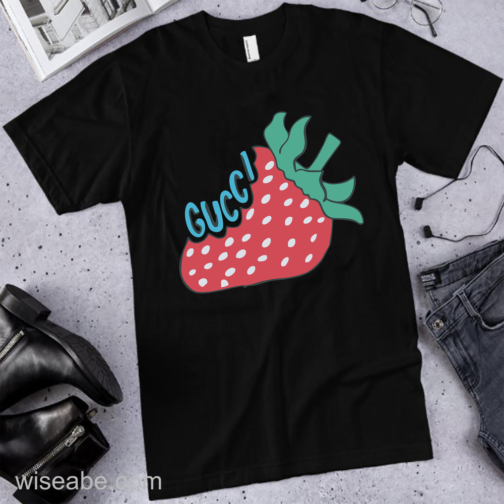 Wiseabe Gucci Strawberry Black T shirt Cheap Gucci Shirt 66f93b0a441ef