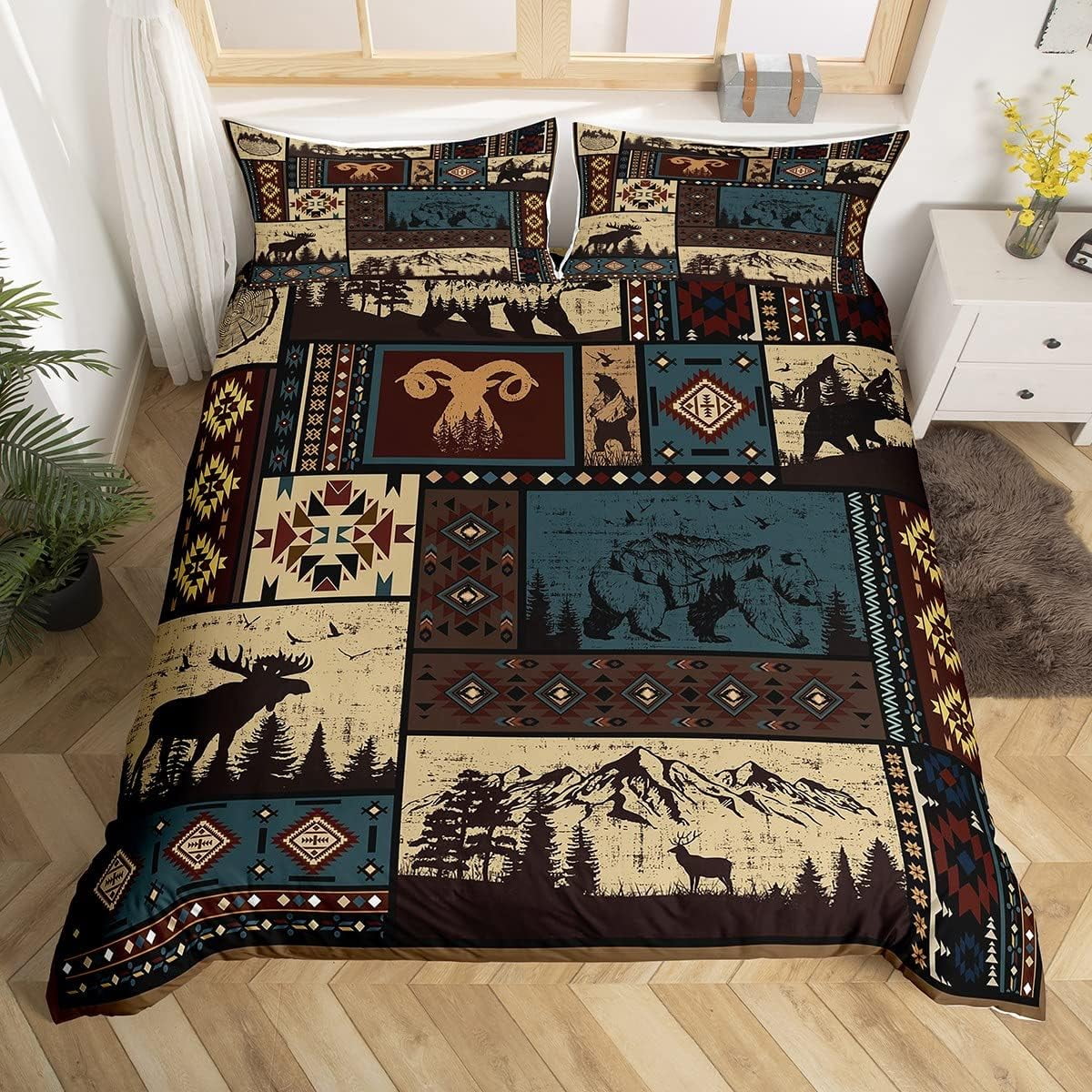 YST Aztec Duvet Cover Twin Rustic Southwestern American Native Bedding Set Bear Deer Moose Comforter Retro Indian Style Hunting Animal Bed Sets 1 Pil 088e9694 e149 45fd 92b1 f37417906c17.f5720a1063453ffd53f71a3688345cf5