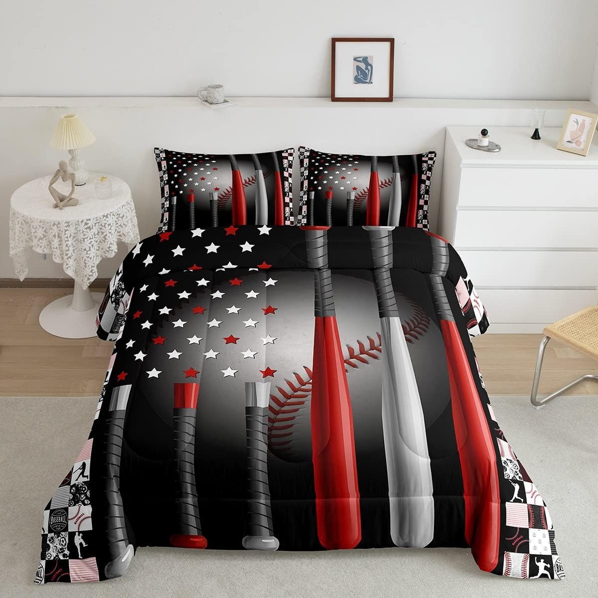 YST Baseball Comforter Set Twin Softball American Flag Duvet Insert Kids Boys Girls Sports Game Bedroom Decor Geometric Stars Striped Down 1 Pillow S 396ba4ca 13fb 4851 b3dd 7eae31298616.2b663b56df1a8d601af94f88094cace4