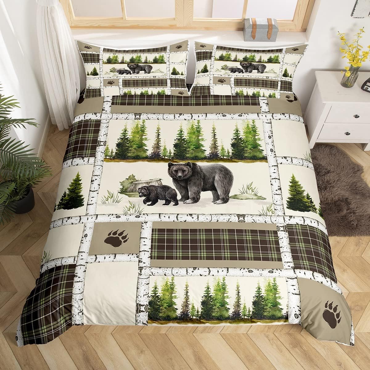 YST Bear Duvet Cover Rustic Hunting Animal Bedding Set Twin Farmhouse Jungle Comforter Plaid Lattice Patchwork Quilt 1 Pillow Sham Cabin Gift Bedroom ba10ebd7 a052 42ea 872b f4055456db07.cf0ee4144f45392a3528b352015e2b6c