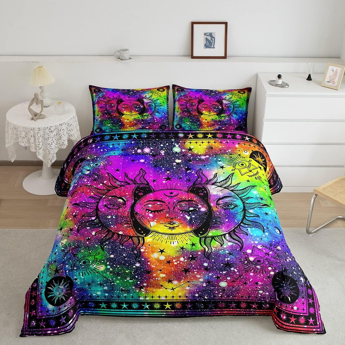 YST Bohemian Sun Moon Comforter Boho Hippie Bedding Set Twin 2 Piece Colorful Tie Dyed Sets Aesthetic Trippy Galaxy Duvet Psychedelic Mystic Stars Qu 55e58416 e1a8 4a67 9a53 70ece9016f3d.041bd81a01fea5b5423016cb5b147146