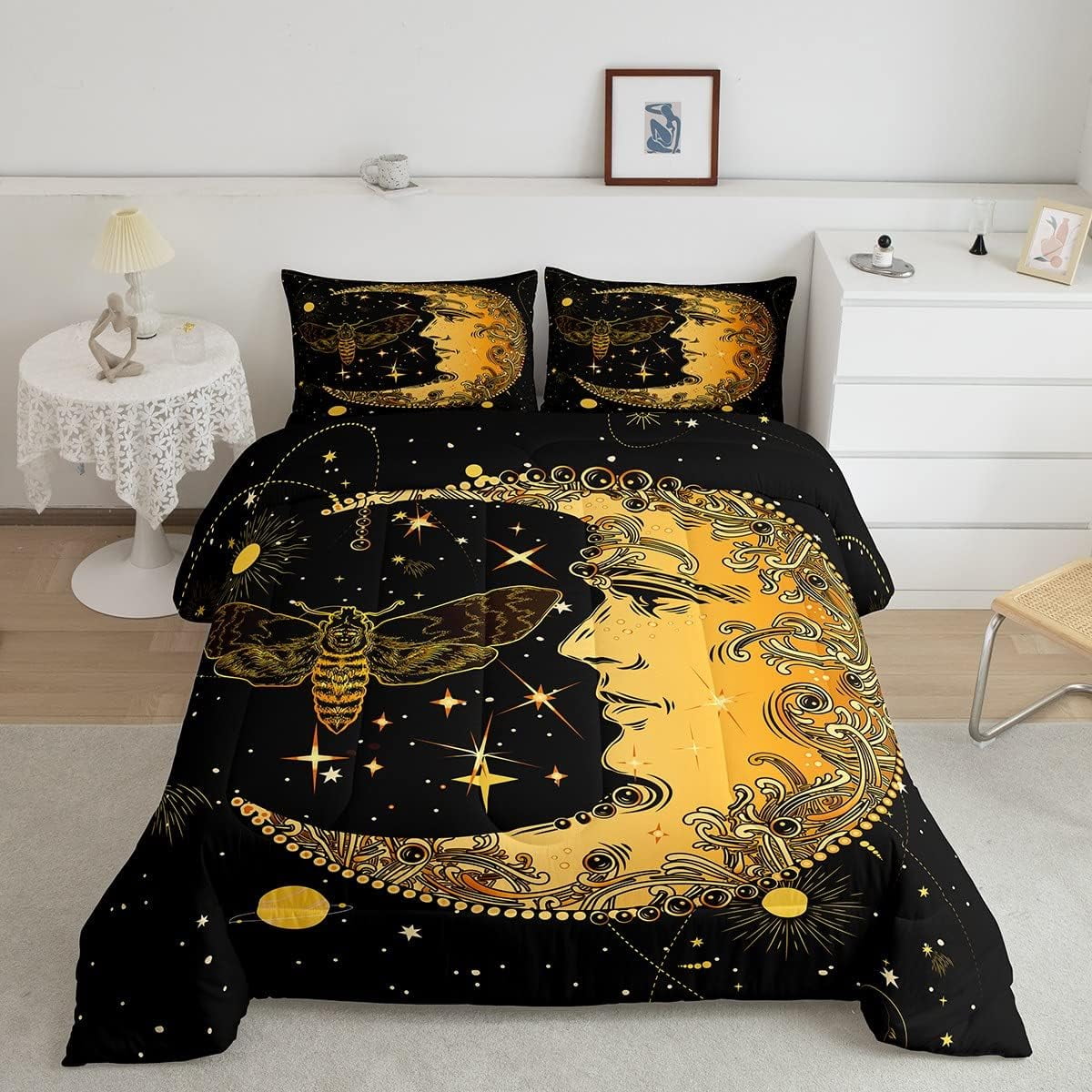 YST Boho Moth Bedding Set Twin Black Yellow Sun Moon Comforter Set Gothic Skull Quilt Duvet Galaxy Starry Sky Down Tribal Paisley Decor Duvet Sets Ki d189d716 7262 47ed b38a baa77a83e14d.67c79ec07cc3e56d19fb3ca7d3b28ce6