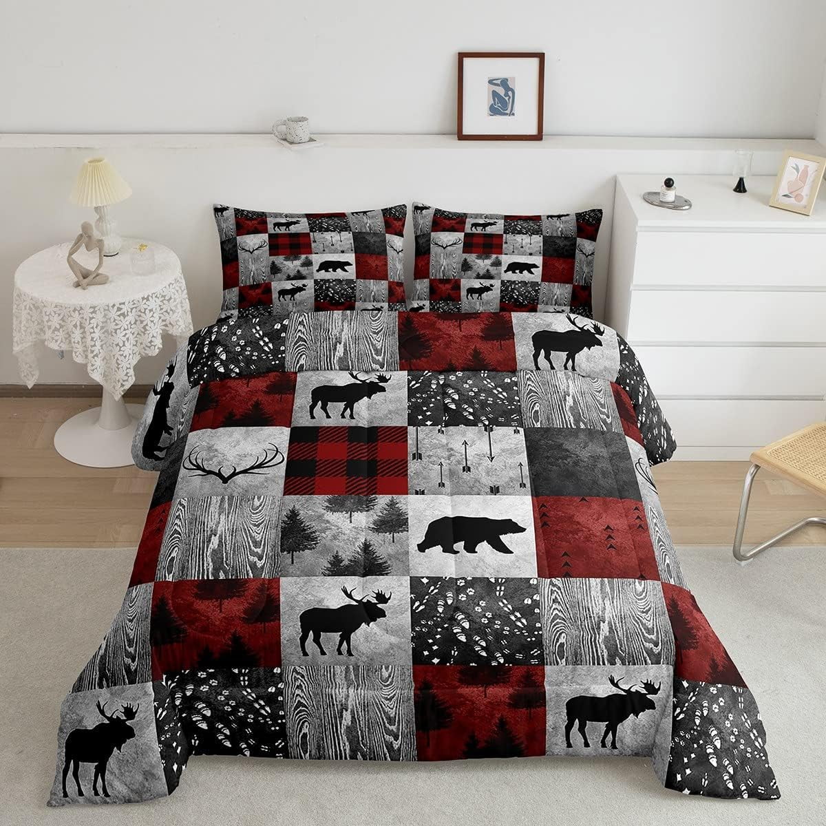 YST Lodge Deer Comforter Full Burgundy Buffalo Plaid Check Bedding Set Kids Boys Girls Bear Elk Antler Wild Hunting Animal Duvet Insert Merry Christm fc4e86d5 33fa 4a1f 815b 73037d1d1cd9.79e6a25611fd793e32a1861d844fd756