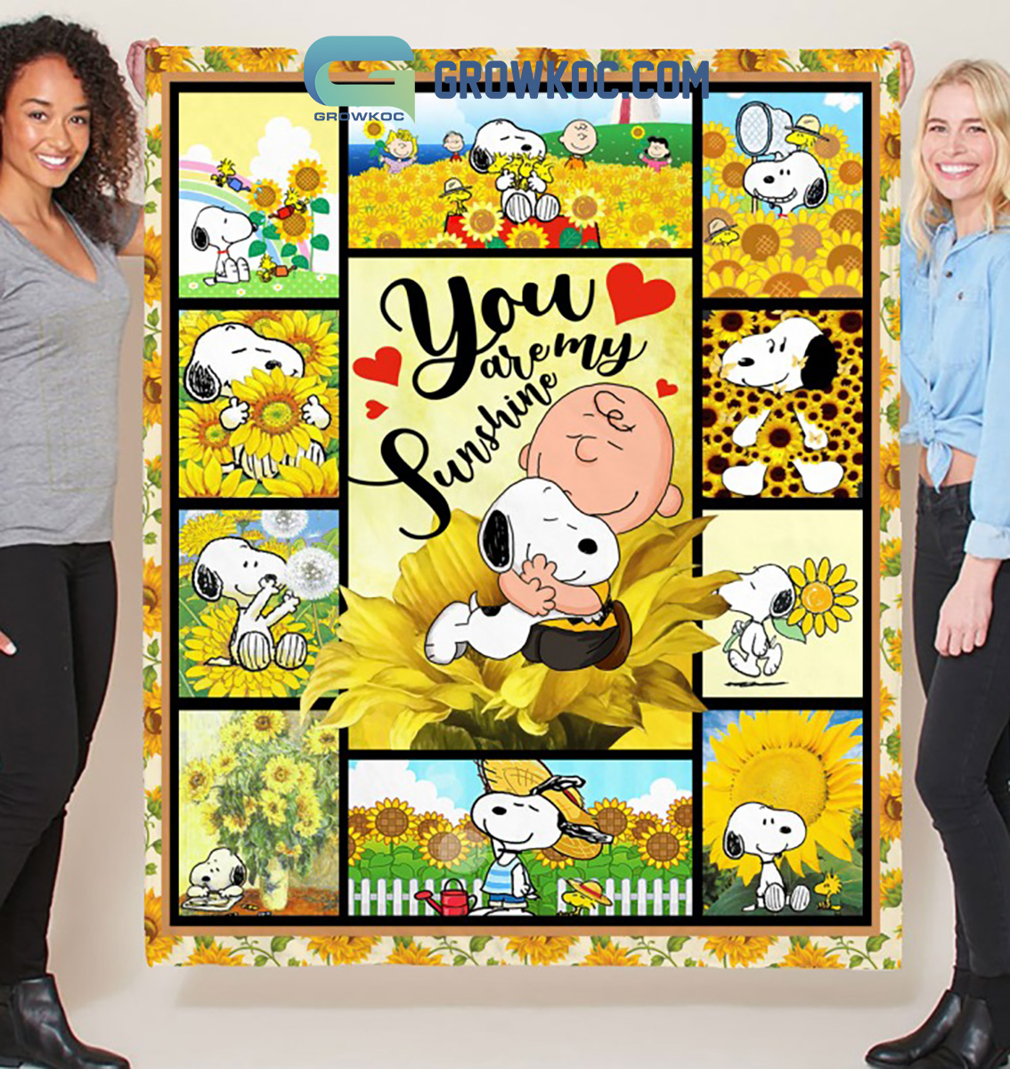 You Are My Sunshine Snoopy Peanuts Love Flower Fleece Blanket Quilt2B1 qu0eL