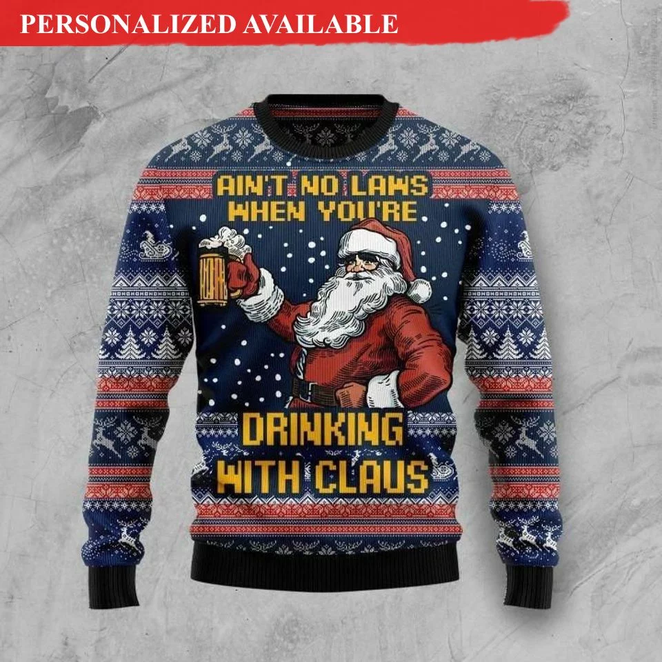 ain 039t no law when drinking beer ugly christmas sweater 7960