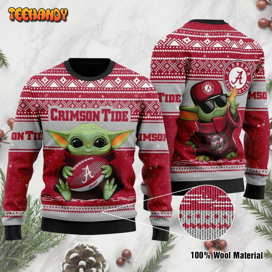 alabama crimson tide grogu baby yoda hug logo ugly christmas sweater j3gdh