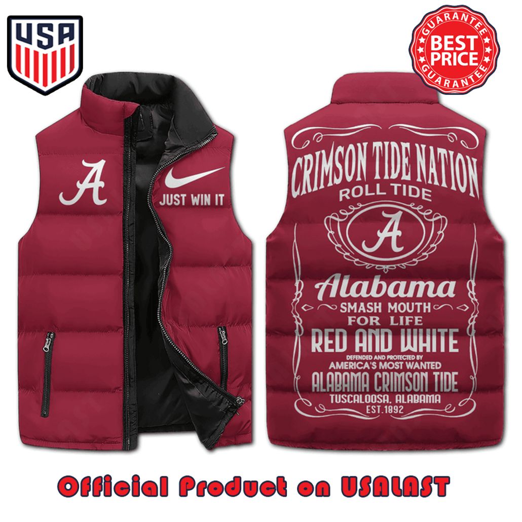 alabama crimson tide just win it nike puffer sleeveless jacket 1 87mG8