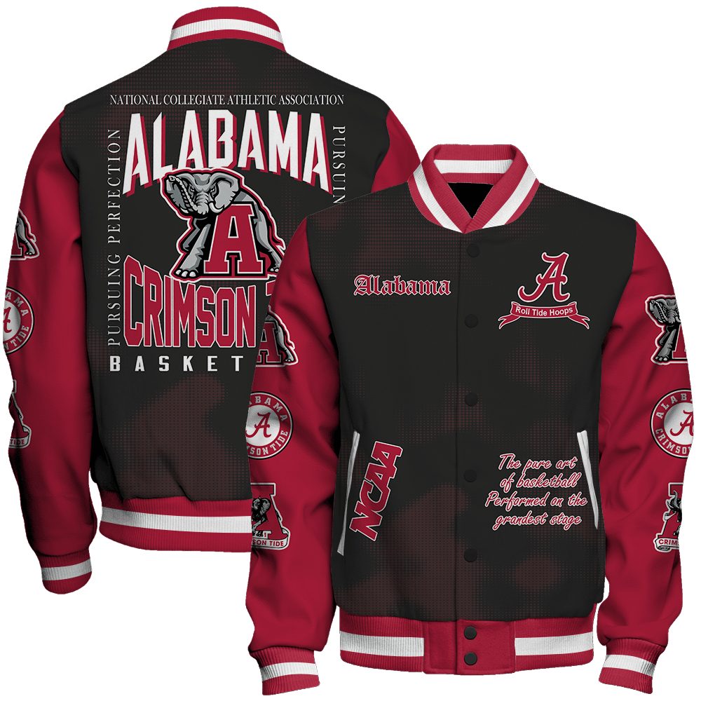 alabama crimson tide ncaa basketball roll tide hoops 3d unisex baseball varsity jacket baseball jacket all over print conup