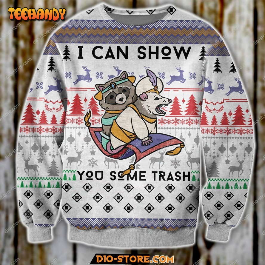 aladdin raccon i can show you some trash christmas tree pattern reindeer sweater 0z9zc