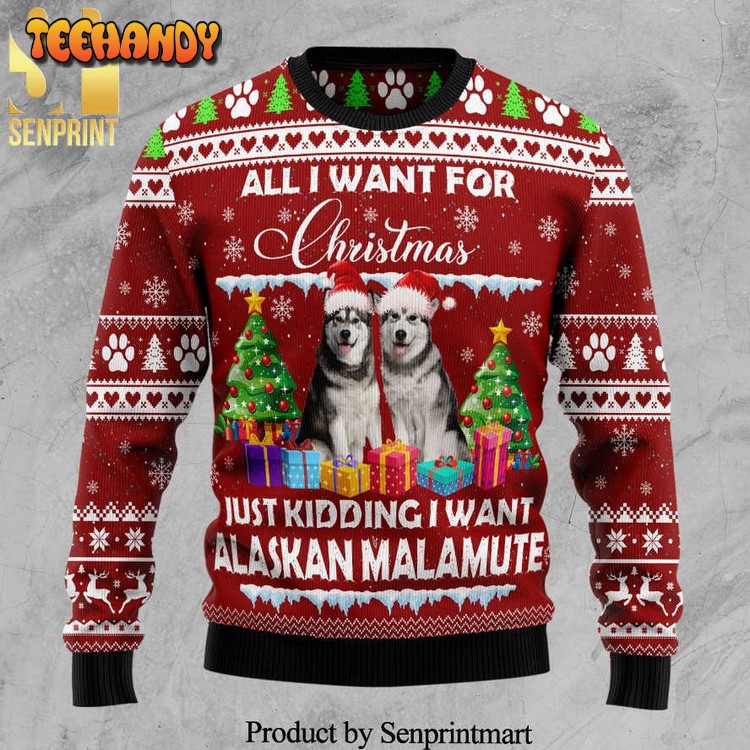 alaskan malamute is all i want for christmas knitted ugly sweater j6wps