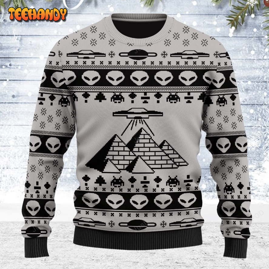 alien ancient pyramid ugly christmas sweater all over print sweatshirt 3hd7r