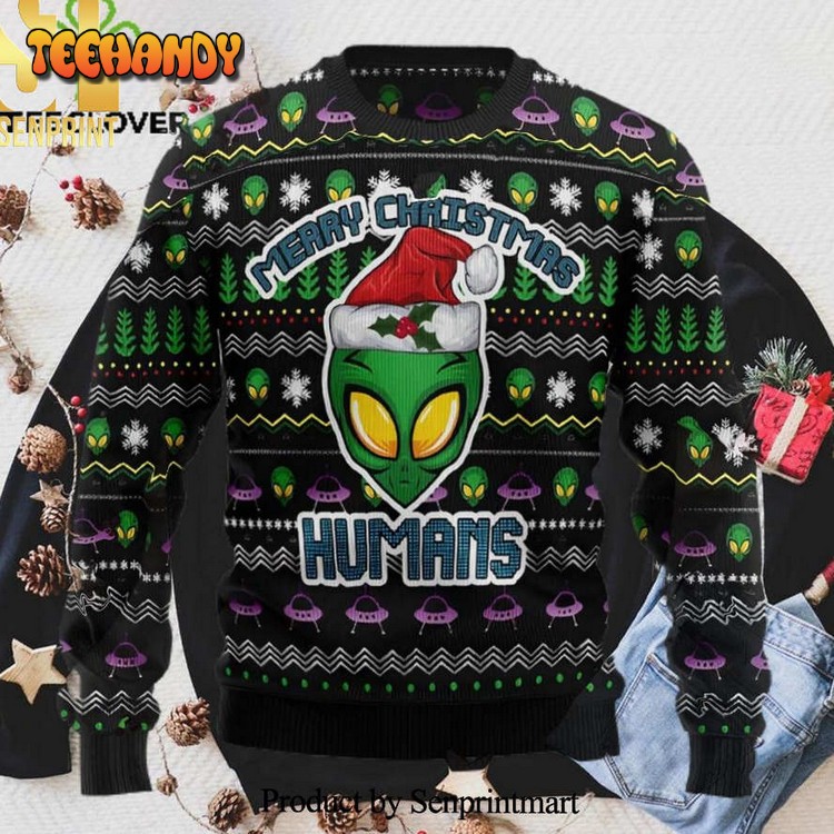 alien merry christmas humans christmas ugly wool sweater o52oq