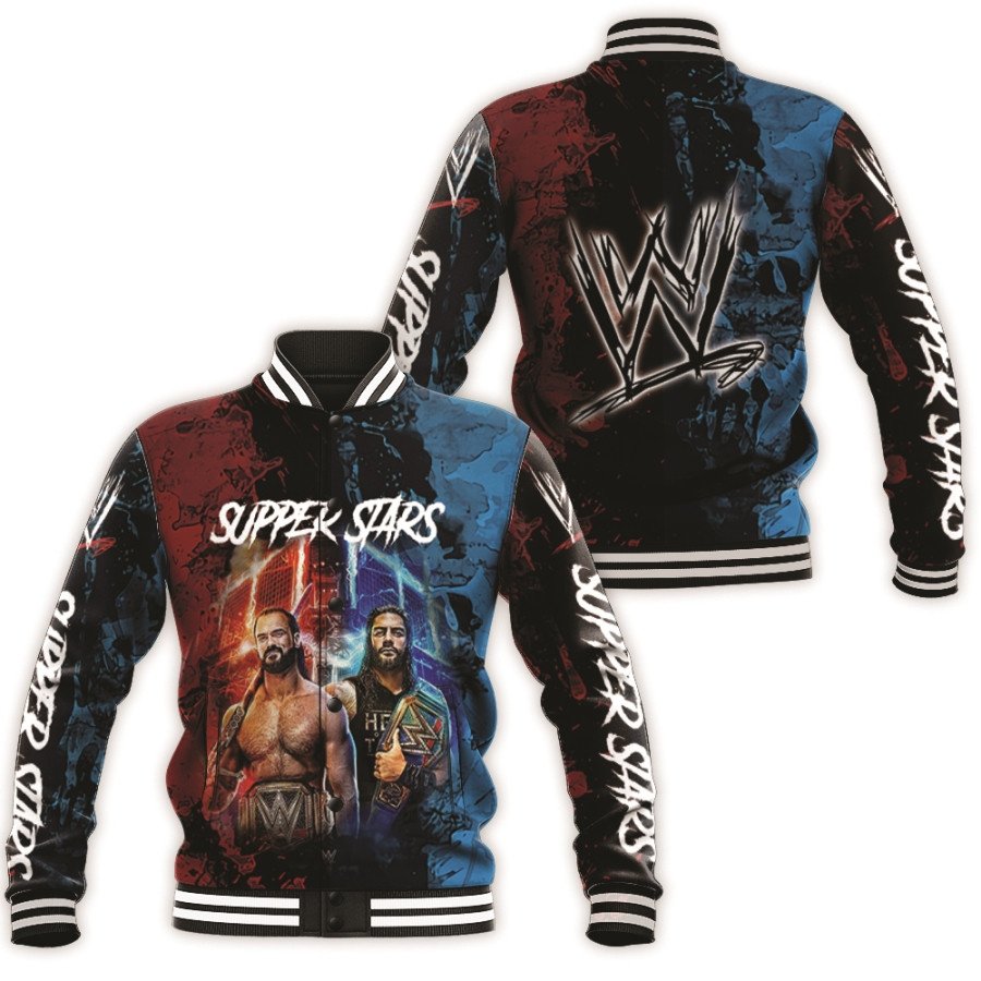 all stars roman reigns super stars championship wwe legends professional wrestle black 3d designed allover gift for wwe fans baseball jacket button up zipper hooded all over print ayyci