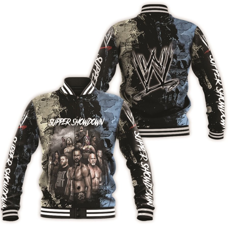 all stars super showdown wwe legends professional wrestle black 3d designed allover gift for wwe fans baseball jacket button up zipper hooded all over print nkauq