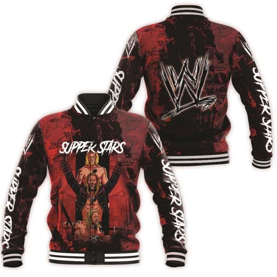 all stars super stars championship wwe legends wrestle mania red 3d designed allover gift for wwe fans baseball jacket button up zipper hooded all over print byfgl