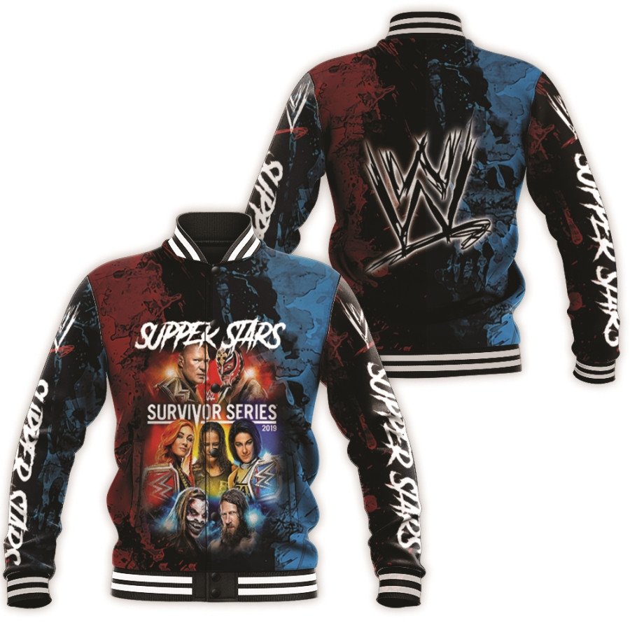 all stars super stars survivor series championship wwe legends professional wrestle 3d designed allover gift for wwe fans baseball jacket button up zipper hooded all over print jgn1f