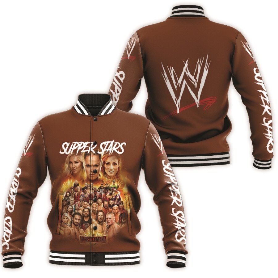 all stars super stars wwe legends meeting professional wrestle caramel 3d designed allover gift for wwe fans baseball jacket button up zipper hooded all over print sqoqe