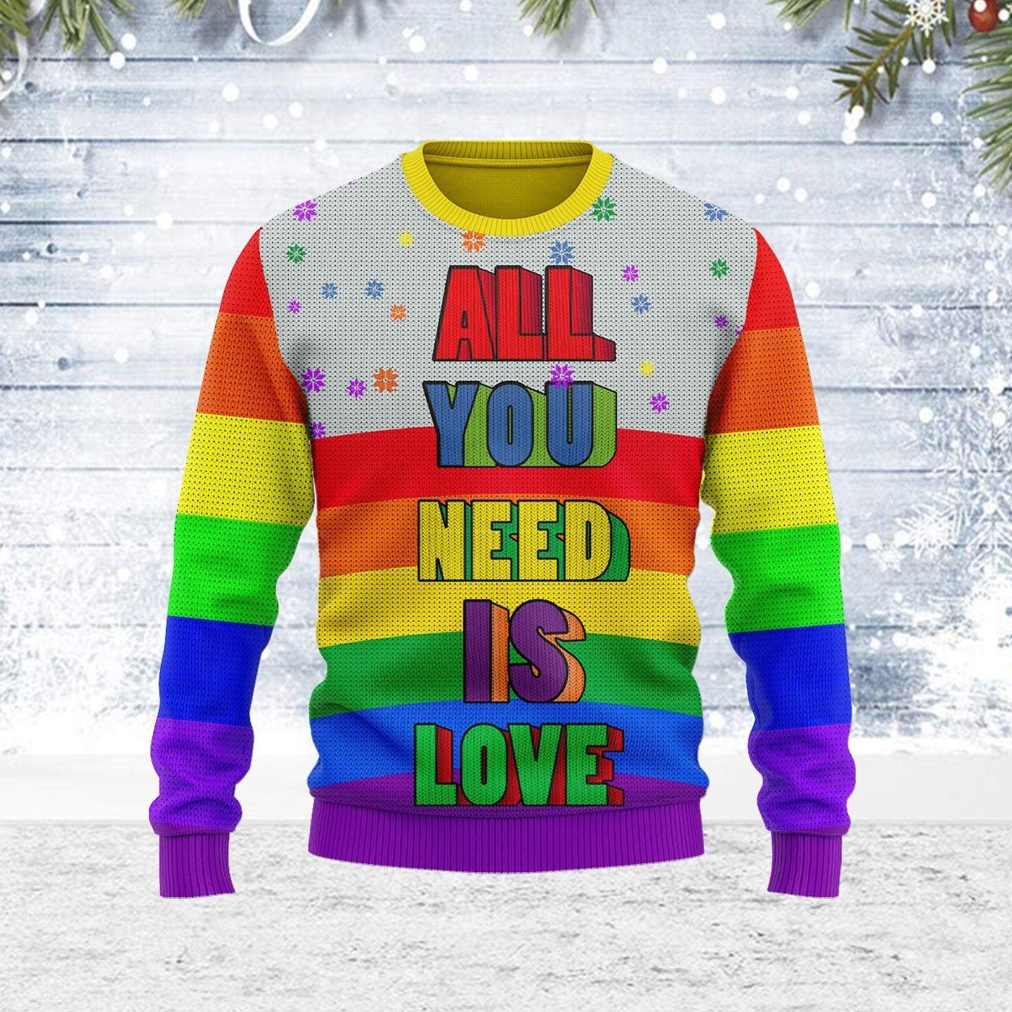 all you need is love lgbt ugly christmas sweater gearhomie com