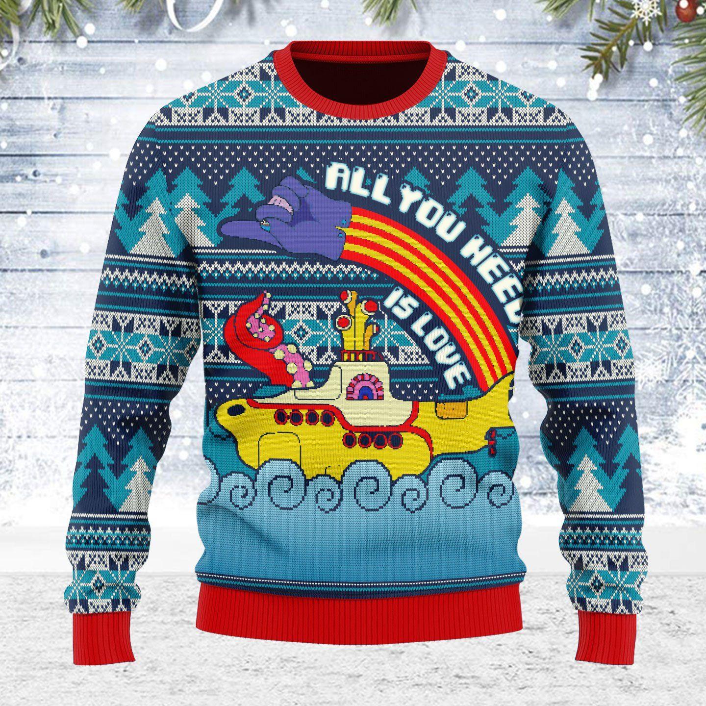 all you need is love ugly christmas sweater gearhomie com 1