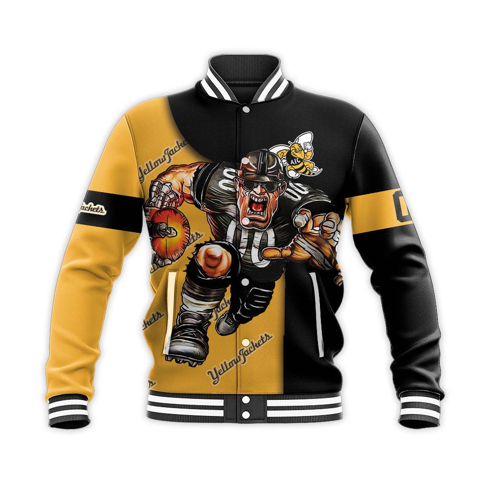 american international yellow jackets baseball jacket button up zipper hooded all over print football go on gift for fans ncaa napdi