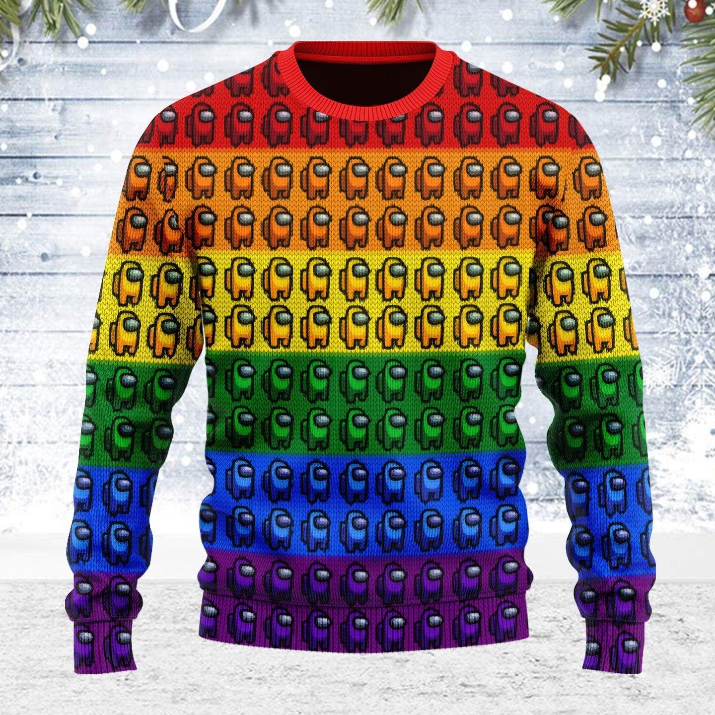 among us gay pride ugly christmas sweater gearhomie com