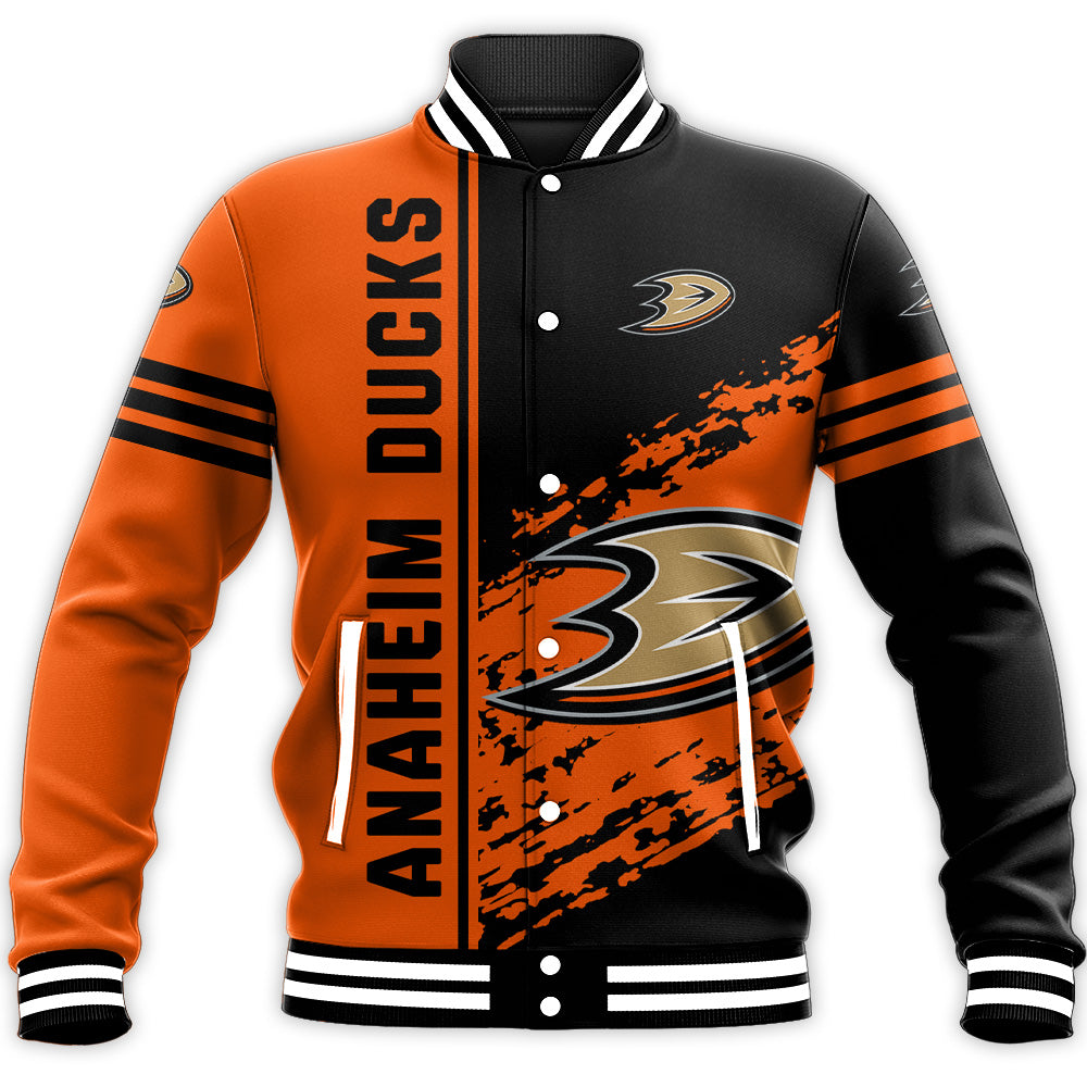 anaheim ducks baseball jacket button up zipper hooded all over print quarter style nhl duub7