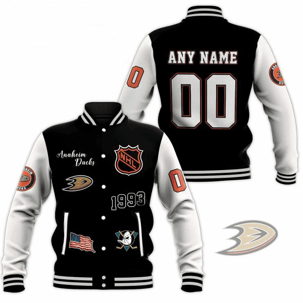 anaheim ducks nhl custom name and number baseball varsity jacket baseball jacket all over print bnlxn