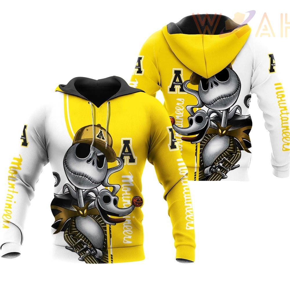 appalachian state mountaineers jack skellington and zero 3d hoodie