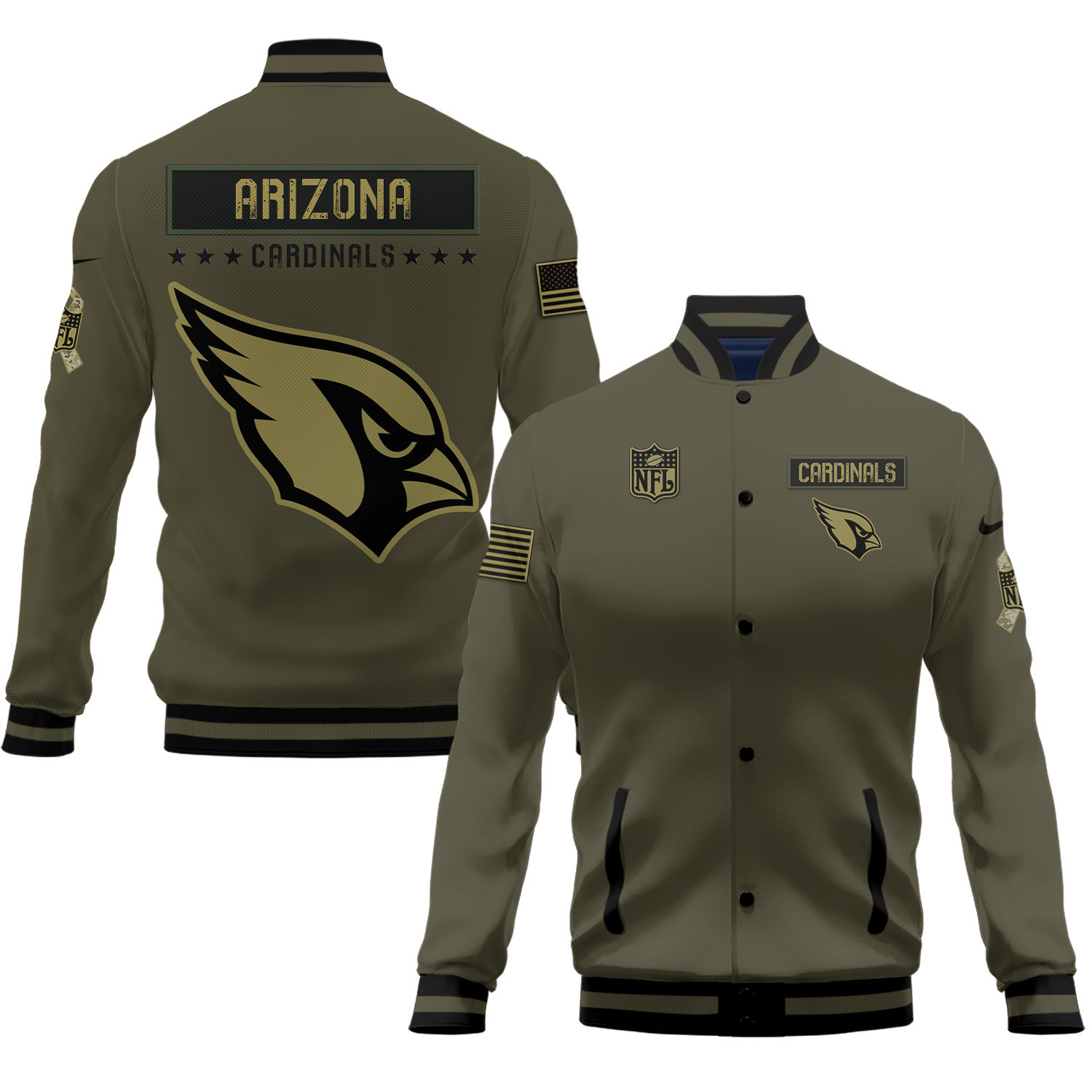 arizona cardinals 2023 salute to service club baseball jacket baseball varsity jacket baseball jacket all over print green cpexl