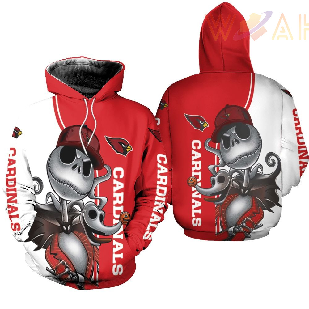 arizona cardinals jack skellington and zero 3d hoodie