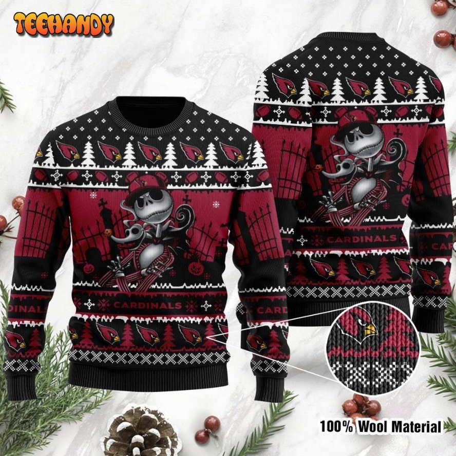 arizona cardinals jack skellington halloween holiday party ugly sweater v6ia7