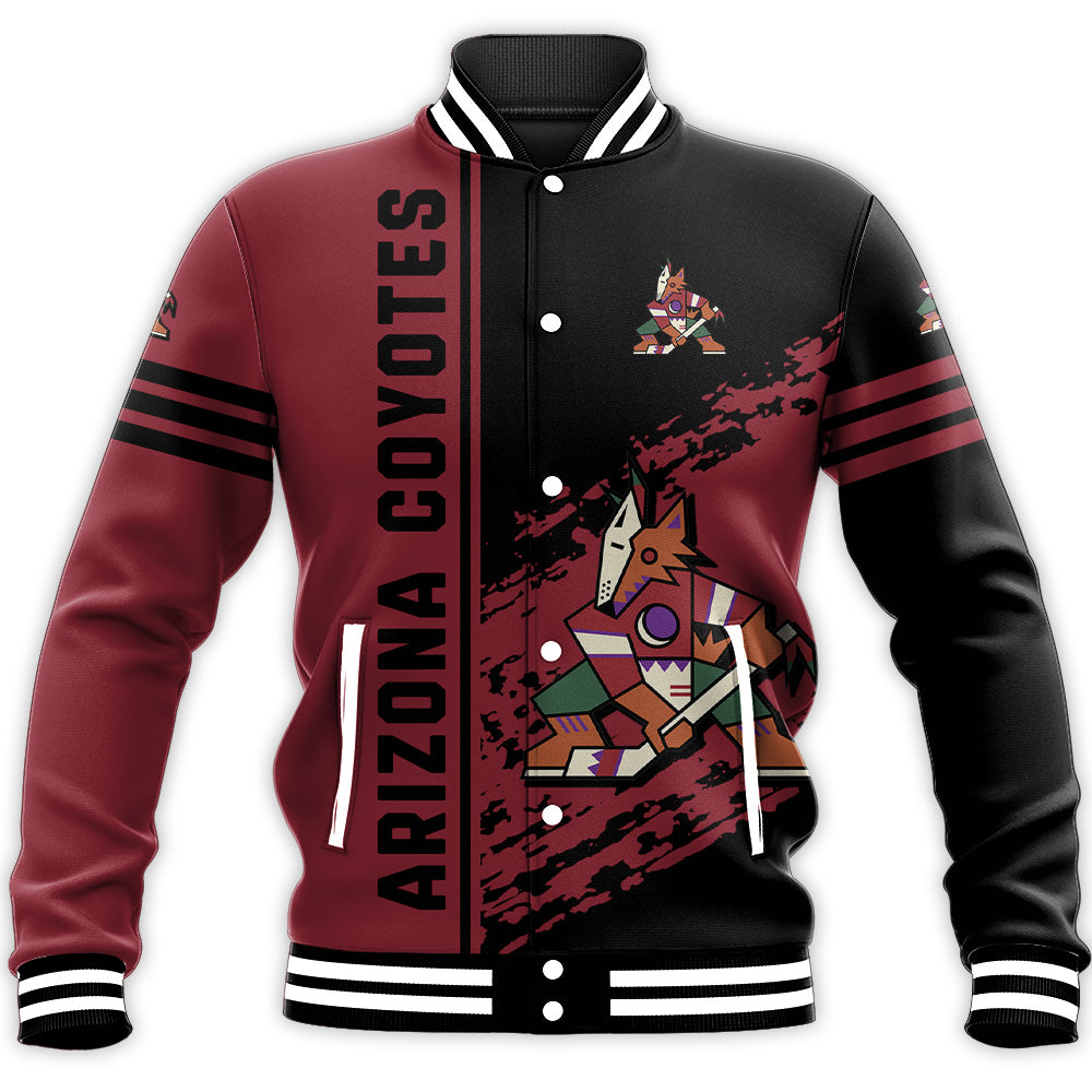 arizona coyotes baseball jacket button up zipper hooded all over print quarter style nhl ekduo