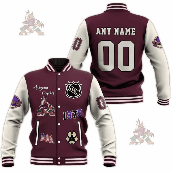 arizona coyotes nhl custom name and number baseball varsity jacket baseball jacket all over print hn0ys