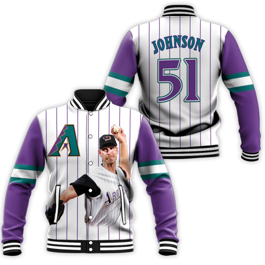 arizona diamondbacks randy johnson 51 player purple jersey all over print designed gift for dbacks fans baseball jacket button up zipper hooded all over print mlb moy3r