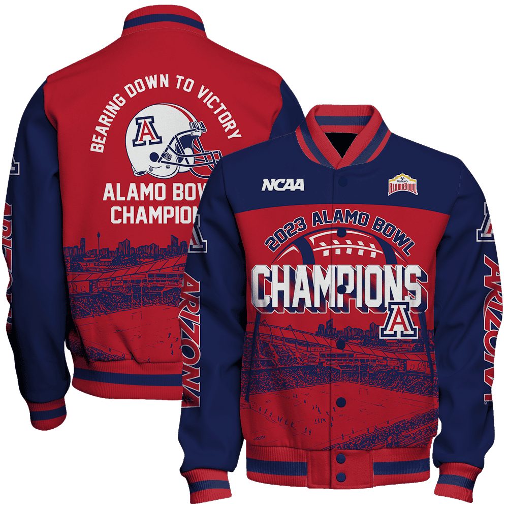 arizona wildcats ncaa bearing down to victory alamo bowl baseball varsity jacket baseball jacket all over print cwyp5