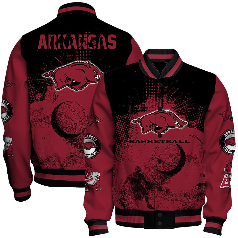 arkansas razorbacks ncaa basketball team splashing colors 3d print baseball varsity jacket baseball jacket all over print n9djo