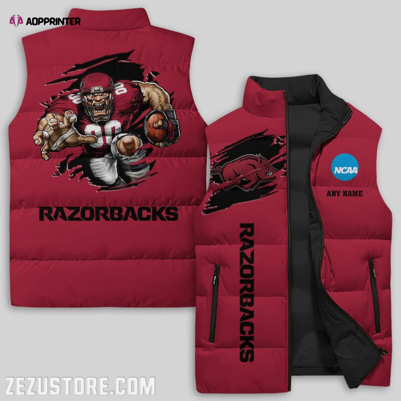 arkansas razorbacks sleeveless puffer jacket custom for fans spj1880